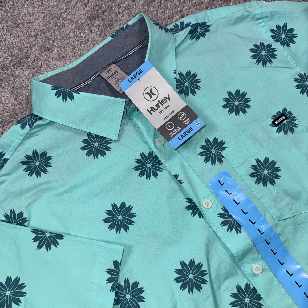Hurley Patio Shirt Mens Button Up Stretch Floral Print Mint Green Size Large NEW